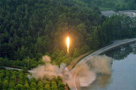 Undated photo of a ballistic rocket test launch released by North Korea's Korean Central News Agency (KCNA) May 30, 2017
