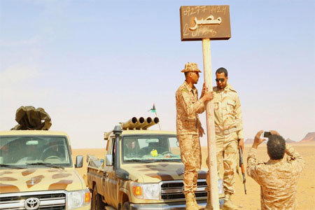 Troops from the national Egyptian army at the Libyan-Egyptian border, near Kufra.