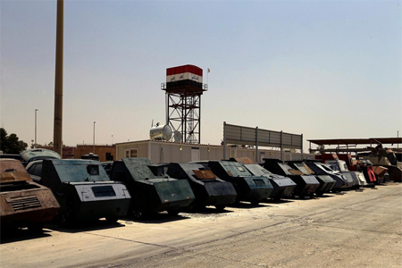 Vehicles used for suicide car bombings, made by ISIS militants at Federal Police Headquarters after being confiscated in Mosul, Iraq July 13, 2017. (Reuters)