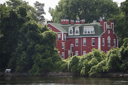 Part of the Russian Federation's riverfront compound is seen from the water on Maryland's Eastern Shore in Centreville, Maryland