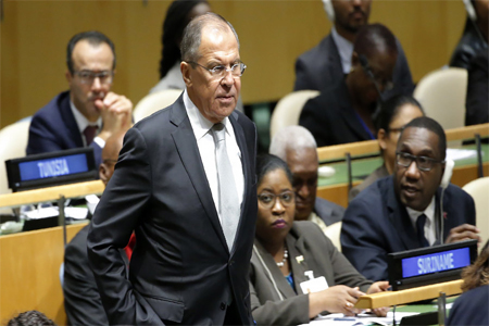 Russian Foreign Minister Sergey Lavrov arrives at the 72nd United Nations General Assembly at U.N. Headquarters in New York, U.S., September 19, 2017.