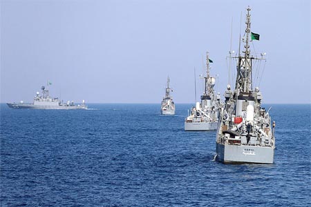Saudi warships are seen during ÒGulf Shield 1Ó exercise by members of Royal Saudi Navy, east of Saudi Arabia