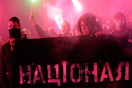 A march in Lviv devoted to an anniversary of creation of the Ukrainian Insurgent Army