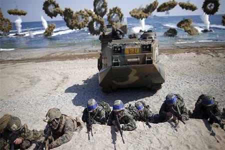 The U.S.-South Korea joint landing operation drill in Pohang, South Korea