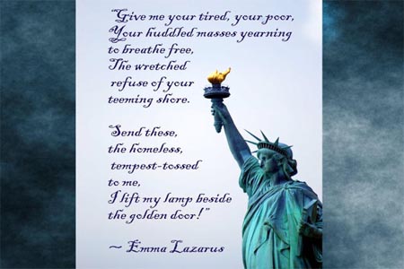 القصيدة التي كتبتها الشاعرة الاميركية ايما لازاروس عام 1883 باسم تمثال الحرية