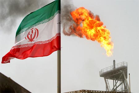 A gas flare on an oil production platform in Iranian Soroush oil fields.