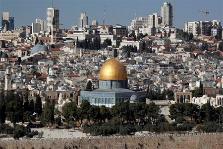 Picture shows the Dome of the Rock mosque and a general view of Jerusalem on December 1, 2017.
