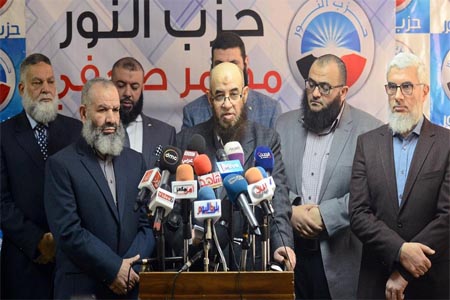 Al Nour party leader Younes Makhyoun speaks during a news conference about the upcoming 2018 presidential elections in Cairo.