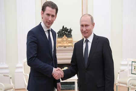 Russian President Vladimir Putin and Chancellor of Austria Sebastian Kurz, in Moscow on February 28,2017.