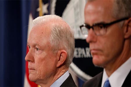 US Attorney General Jeff Sessions (L) and former FBI deputy director Andrew McCabe