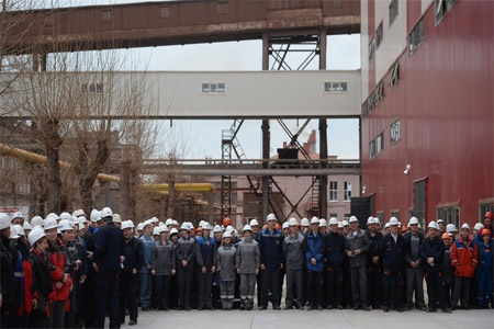 Workers are seen at one of the United Company RUSAL plants located in the Russian city of Kamensk-Uralsky.