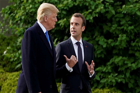 الرئيس الفرنسي، إيمانويل ماكرون، ونظيره الأمريكي، دونالد ترامب (واشنطن، 23 أبريل)