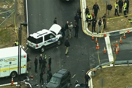 An aerial view of a shooting scene at the National Security Agency at Fort Meade in Maryland is pictured in this still image take from video, March 30, 2015. (Reuters)