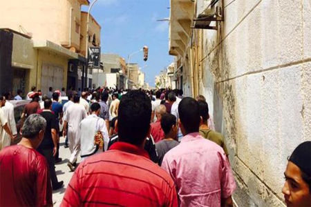 The protesters were marching towards the militant group's main base in Derna when gunmen there opened fire into the crowd. (Photo courtesy: Twitter)
