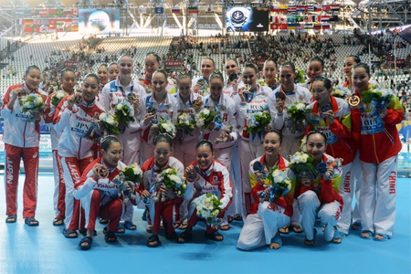 روسيا تتوج بذهبية السباحة الإيقاعية للفرق