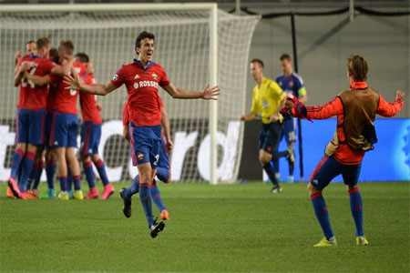 فرحة لاعبي تسيسكا موسكو بالتأهل