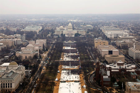 Attendees line the Mall as they partake in the inauguration ceremonies to swear in Donald Trump as the 45th president of the United States at the U.S. Capitol in Washington, U.S., January 20, 2017