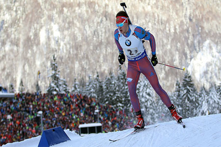 Matvey Yeliseyev (Russia) during the men's relay race at the 2016–17 Biathlon World Cup 5 in Ruhpolding, Germany. © Andrey Anosov / SBR / Sputnik