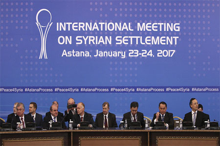 Participants of Syria peace talks attend a meeting in Astana, Kazakhstan January 23, 2017. © Mukhtar Kholdorbekov / Reuters