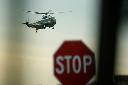U.S. President Donald Trump arrives aboard the Marine One to greet the remains of a U.S. military commando killed during a raid on the al Qaeda militant group in southern Yemen on Sunday, at Dover Air Force Base, Dover, Delaware, U.S. February 1, 2017