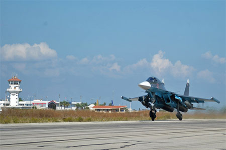 A multifunctional fighter-bomber Su-34 of the Russian Aerospace Forces