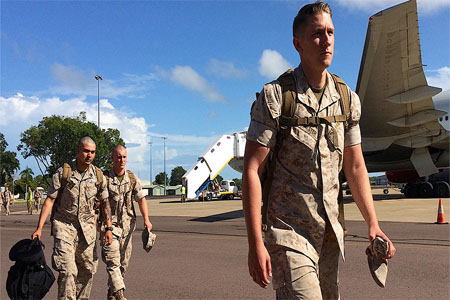 U.S. Marines arrive for the sixth annual Marines' deployment at Darwin in northern Australia, April 18, 2017.