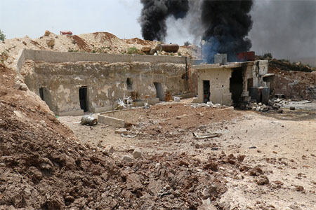 Smoke rises from an emergency service point in Idlib province, Syria April 27, 2017