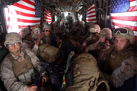 US Marines at Kandahar air base upon the end of combat operations in Helmand October 27, 2014.