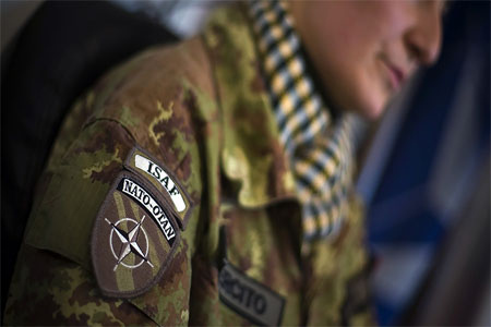 An Italian soldier of NATO's International Security Assistance Force (ISAF) at a military base in Herat